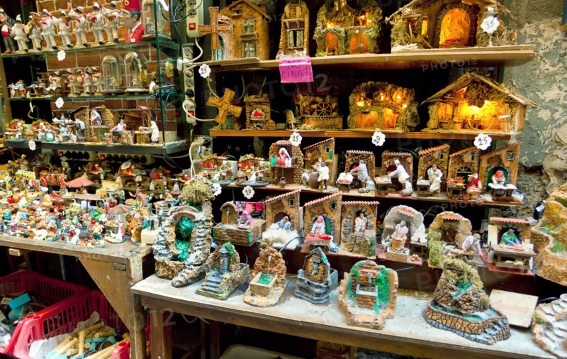 Christmas cribs in a typical street of Naples, San Gregorio Armeno.
