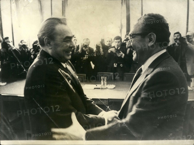 Mar. 29, 1974 - Henry Kissinger in France Shaking Hands zith Brejnev