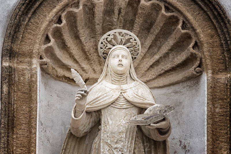 St. Therese of Lisieux statue on the facade of the church and convent of Carmelitane Scalze in the old town of Gallipoli (Le)