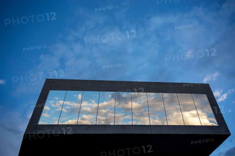 MAXXI, museum of Modern Art of XXI century, Rome, Italy. Clouds reflection on the windows. Project of the building: Zaha Hadid