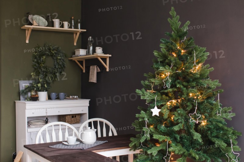Interior of a modern small kitchen Christmas