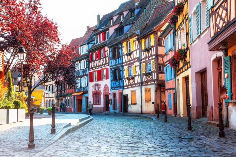 Traditional colorful houses in Colmar town,Alsace,France.