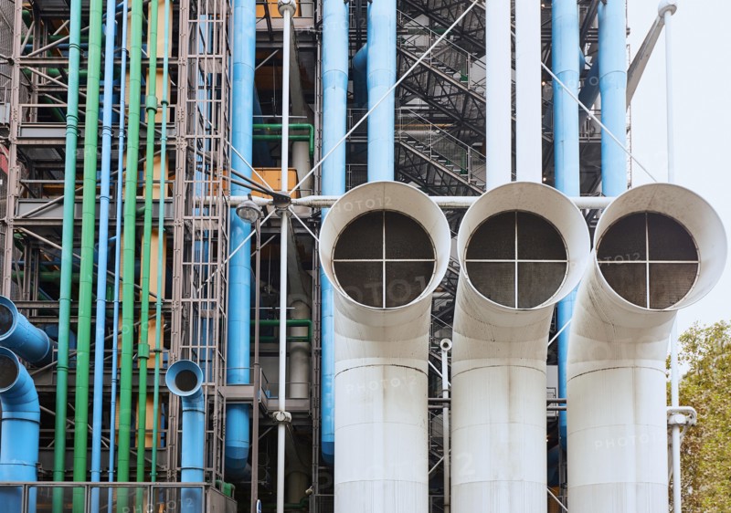 PARIS, FRANCE - October 24, 2017: Communications and Ventilation pipes outside the Centre Georges Pompidou.