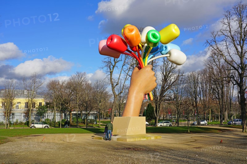 PARIS, FRANCE -20 DEC 2019- View of the sculpture Bouquet of Tulips by Jeff Koons outside the Petit Palais near the Champs-Elysees in Paris, France.