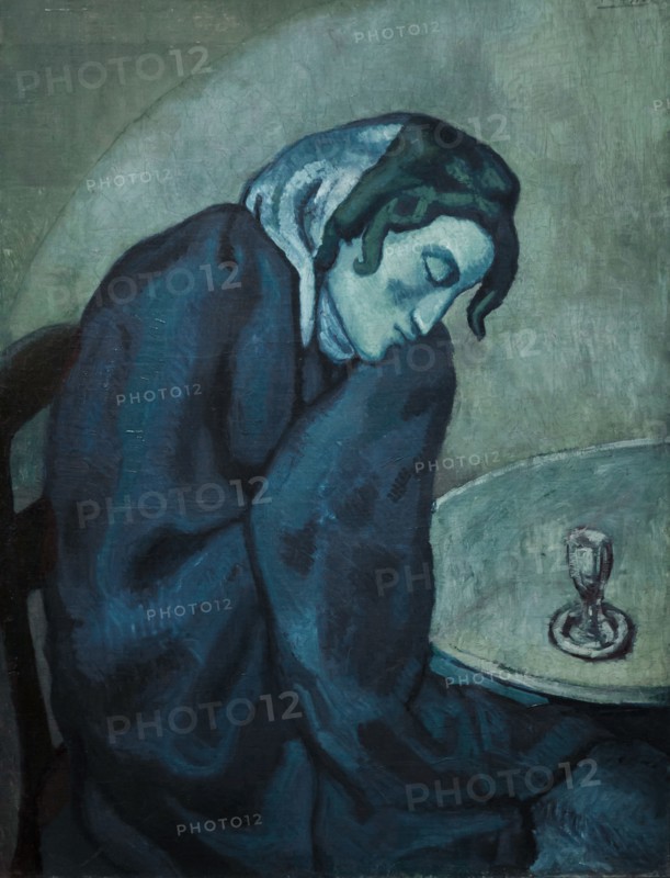 Painting 'Sleeping Drinker' by Pablo Picasso (1902) on display in the Museum of Fine Arts (Kunstmuseum Bern) in Bern, Switzerland.