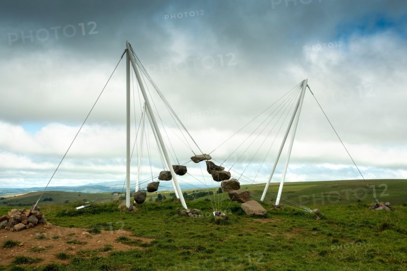 Horizons arts and Natures in Sancy 2021. Stone 9 work by Benjamin Langholz, Puy de Dome, Auvergne Rhone Alpes, France