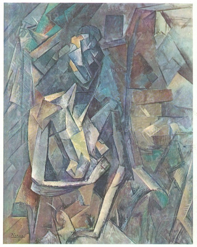 Pablo Picasso, 1909-10, Figure dans un Fauteuil (Seated Nude, Femme nue assise), oil on canvas.  Picasso demonstrated extraordinary artistic talent in his early years, painting in a naturalistic manner through his childhood and adolescence. During the first decade of the 20th century, his style changed as he experimented with different theories, techniques, and ideas. After 1906, the Fauvist work of the slightly older artist Henri Matisse motivated Picasso to explore more radical styles, beginning a fruitful rivalry between the two artists, who subsequently were often paired by critics as the