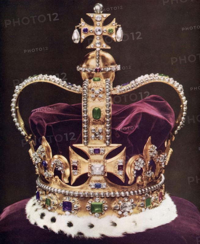 St Edward's Crown. St Edward's Crown is the centrepiece of the Crown Jewels of the United Kingdom. Named after Saint Edward the Confessor (c1003-1066), versions of it have traditionally been used to crown English and British monarchs at their coronations since the 13th century. The original crown was a holy relic kept at Westminster Abbey, Edward's burial place, until the regalia were either sold or melted down when Parliament abolished the monarchy in 1649, during the English Civil War. The current St Edward's Crown was made for Charles II in 1661.