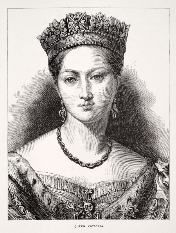 queen victoria early portrait full face head shoulders monarch empress necklace earring crown young history royal UK GB English