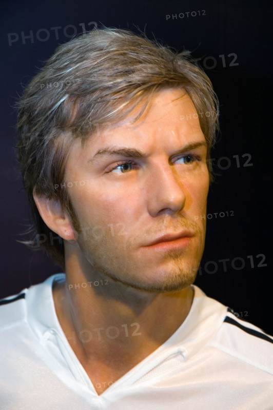 Stock photo of a wax model of David Beckham displayed at Madame Tussauds on top of Taipei 101 in Taipei Taiwan