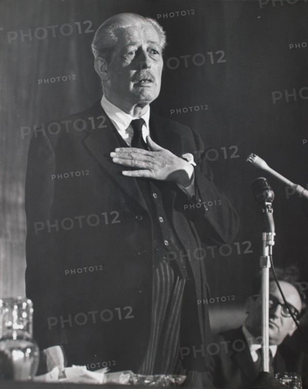 Prime Minister Harold MacMillan speaks to National Union of Teachers Circa 1963 watched by Fred Jarvis NUT General Secretary