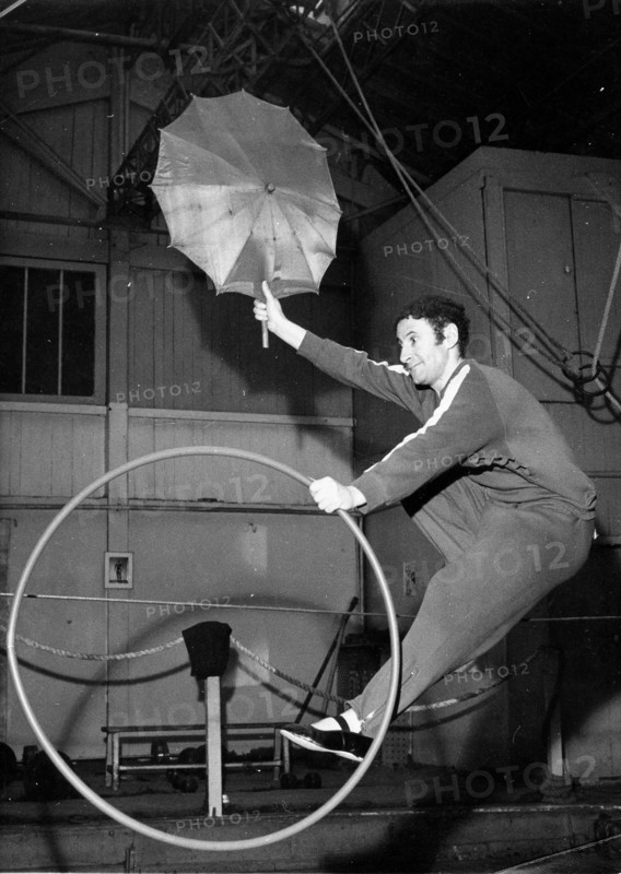 French mime Marcel Marceau performing tricks