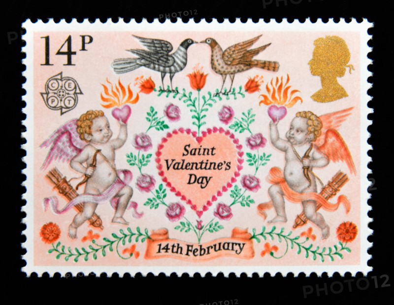 Postage stamp. Great Britain. Queen Elizabeth II. 1980. Folklore. Saint Valentine's Day. 14th.February. 14p.