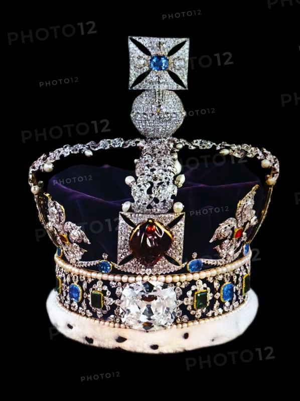 The Imperial State Crown, encrusted with precious stones and made for Queen Victoria's coronation in 1838. From The Island Race, a 20th century book that covers the history of the British Isles from the pre-Roman times to the Victorian era. Written by Sir