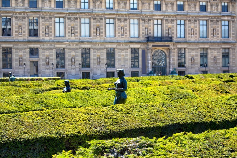 Expansive, 17th-century formal garden dotted with statues, including 18 bronzes by Maillol at Jardin Des Tuileries in Paris