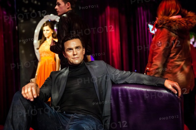Wax figure of English singer, songwriter and actor Robbie Williams in Madame Tussauds Wax museum in Amsterdam, Netherlands
