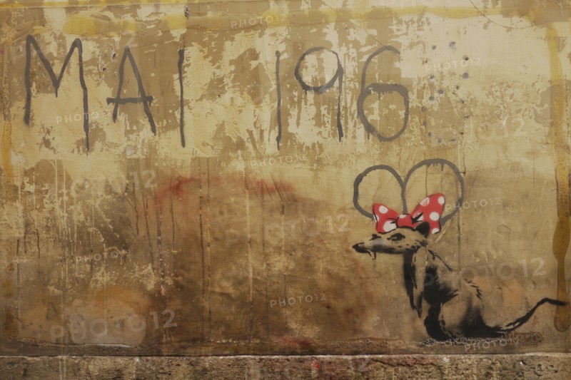Banksy mouse in Paris.One of the pieces by the graffiti artist Banksy in Paris.