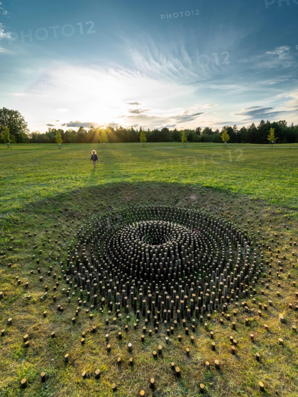 Land art object of 15th Earth Art Exhibition "Discoveries" at the opening day at Vilnius University Botanical Garden in Kairenai