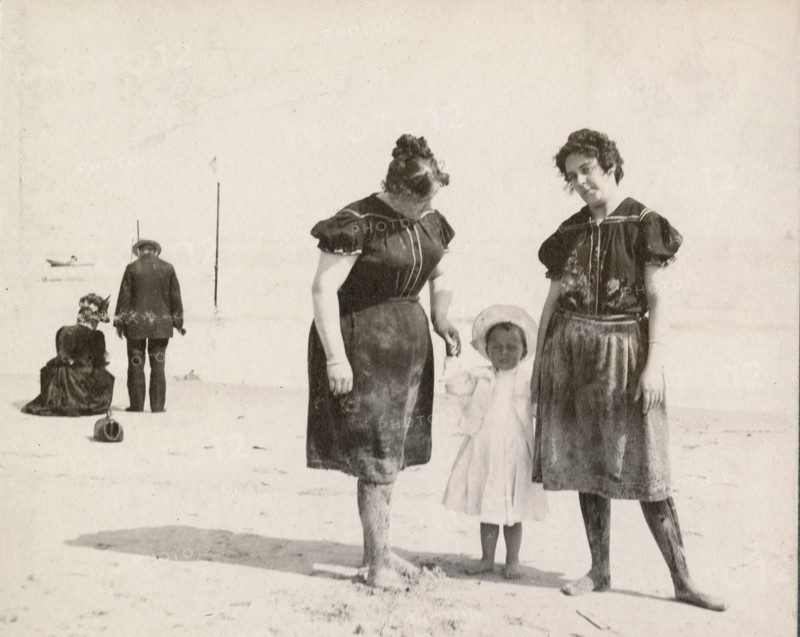 Antique 1898 photograph, Victorian mother and aunt with boy in sailor outfit at Manhattan Beach, Brooklyn, New York. SOURCE: ORIGINAL PHOTOGRAPH