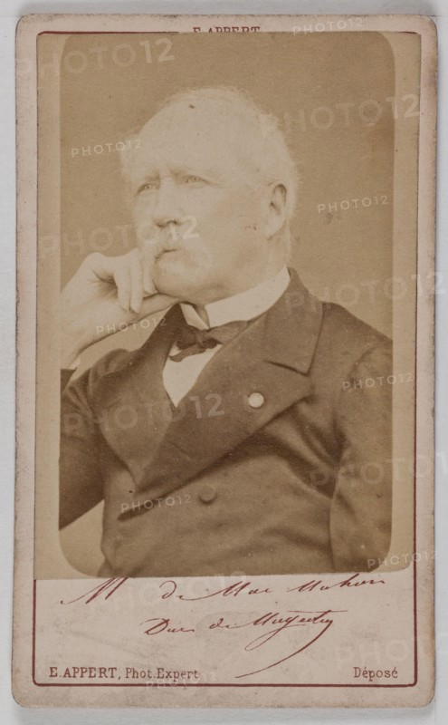 Portrait of Patrice MacMahon, (1808-1893), (Marshal of France, President of the Republic from 1873 to 1879) Portrait de Patrice de Mac-Mahon, (1808-1893), Maréchal de France, Président de la République 1873-1879. Carte de visite. Photographie d'Ernest Charles Appert. Tirage sur papier albuminé. 1860-1890. Paris, musée Carnavalet.