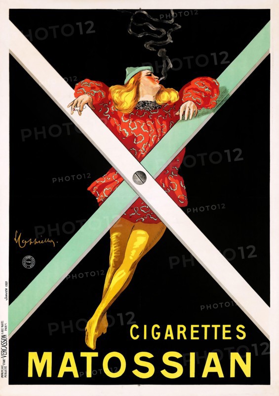 Cigarettes Matossian (1921). French Poster by Leonetto Cappiello Artwork. Woman smoking at a cross.
