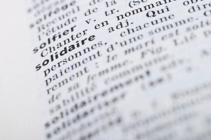 Close up of french dictionary at the word Solidary