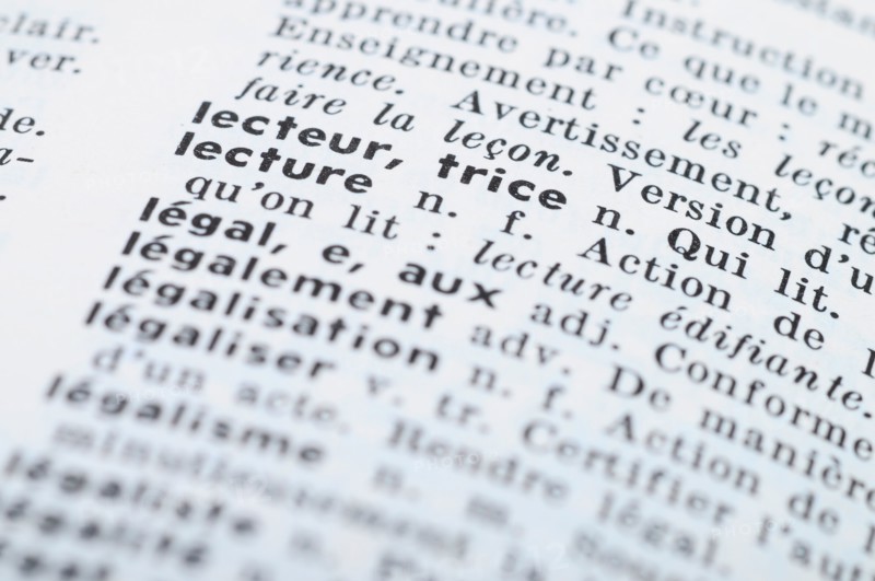 Close up of french dictionary at the word Reading