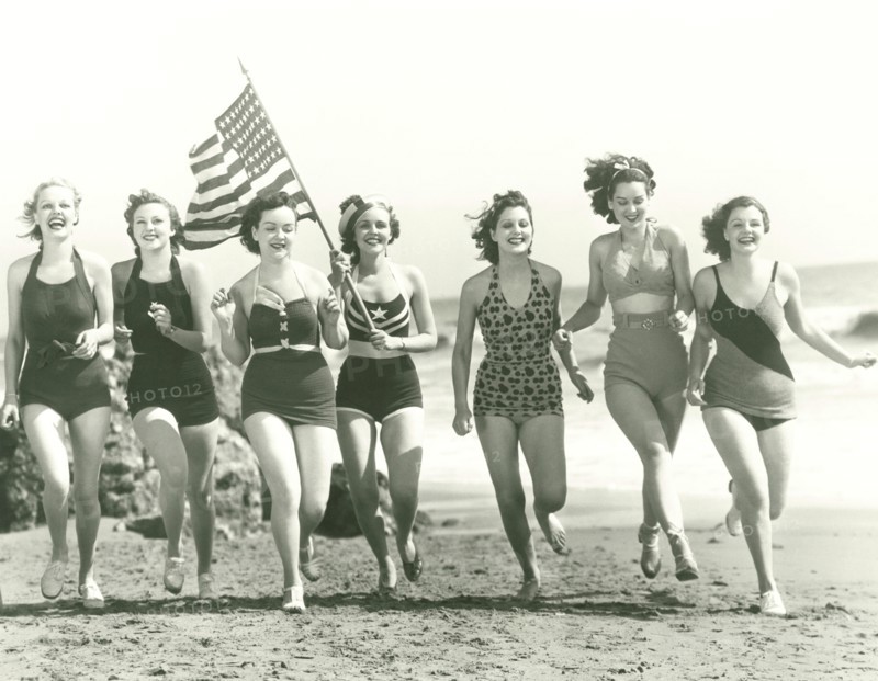 Patriotic women at the beach (OLVI008_OU075_F)