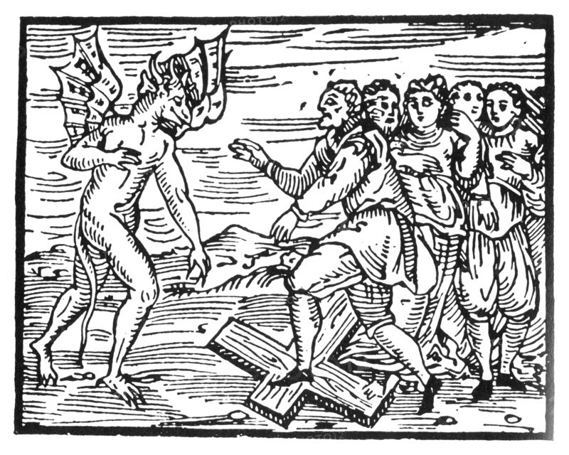 COMPENDIUM MALEFICARUM  Woodcut from the 1608 book on witches by Francesco Guazzo showing people renouncing Christ for the Devil