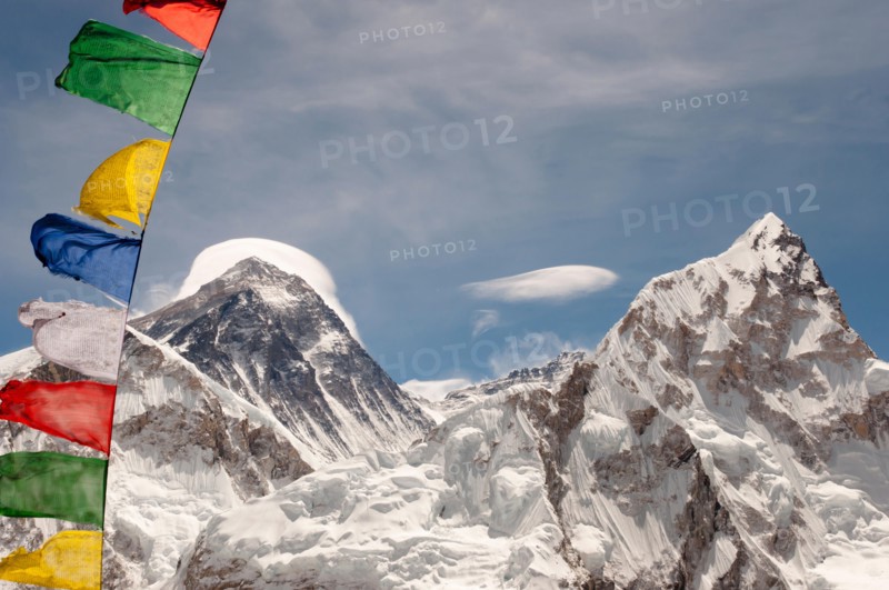 Mount Everest with Prayer Flags - Nepal
