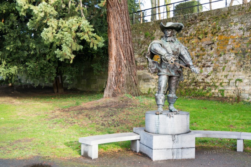 Statue of d'Artagnan in public park in city of Maastricht in Limburg, Netherlands
