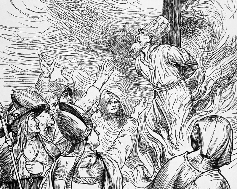 Constitutio Criminalis Carolina. Witchcarft should be executed with fire. 1580-1680. Engraving by Germania, 1882.
