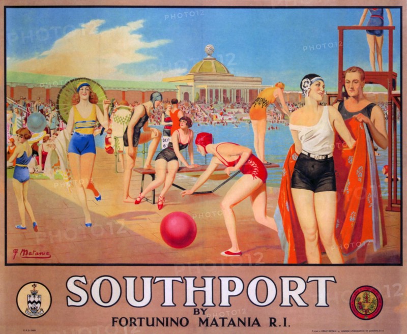 SOUTHPORT Poster about 1930 by Italian artist Fortunino Matania for the English coastal town of Southport