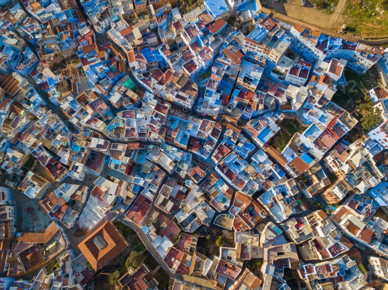 Aerial of famous blue city Chefchaouen