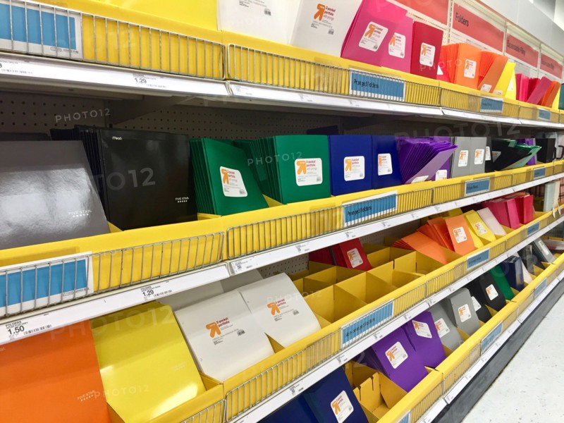 School supplies on a store shelf