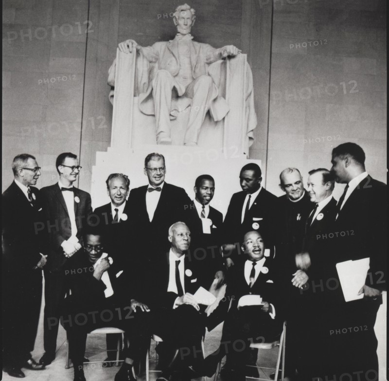 USA Dr Martin Luther King Jr and other civil rights leaders gather before a rally at the Lincoln Memorial August 28, 1963 in Washington