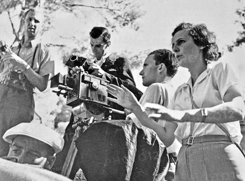 LENI RIEFENSTAHL (1902-2003) German film director and actress directing the 1938 film Olympia. It was released in two parts which together ran for nearly four hours celebrating  the 1936 Summer Olympics in Berlin.