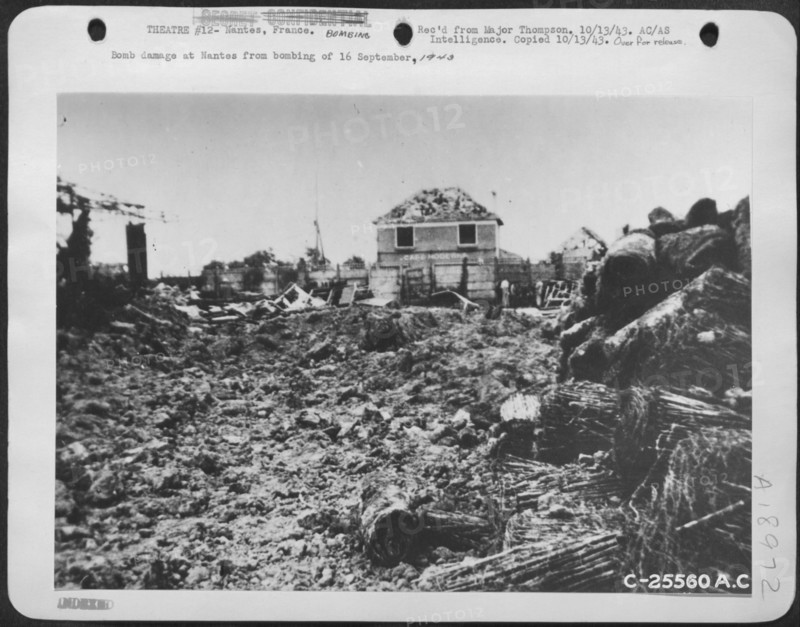 Bomb damage at Nantes from bombing of 16 September, 1943.