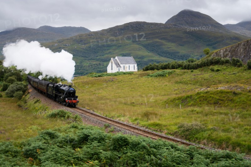 The Jacobite Steam Train travelling from Fort William to Mallaig in the west highlands of Scotland in the UK
