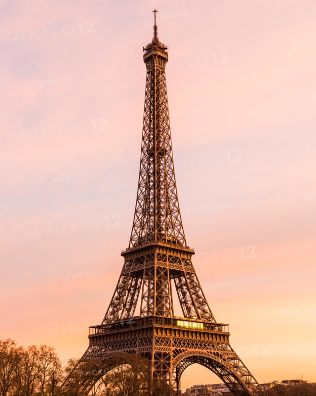 The Eiffel Tower at Sunset with space on the right for copy space