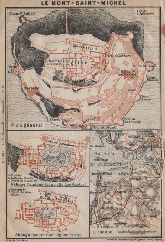 MONT-SAINT-MICHEL. Abbaye Abbey & environs plan. Manche carte, 1909 old map