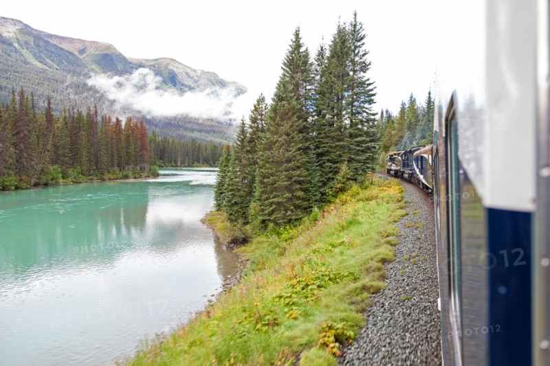 A view of the Thompson River from on-board the Rocky Mountaineer train Canada