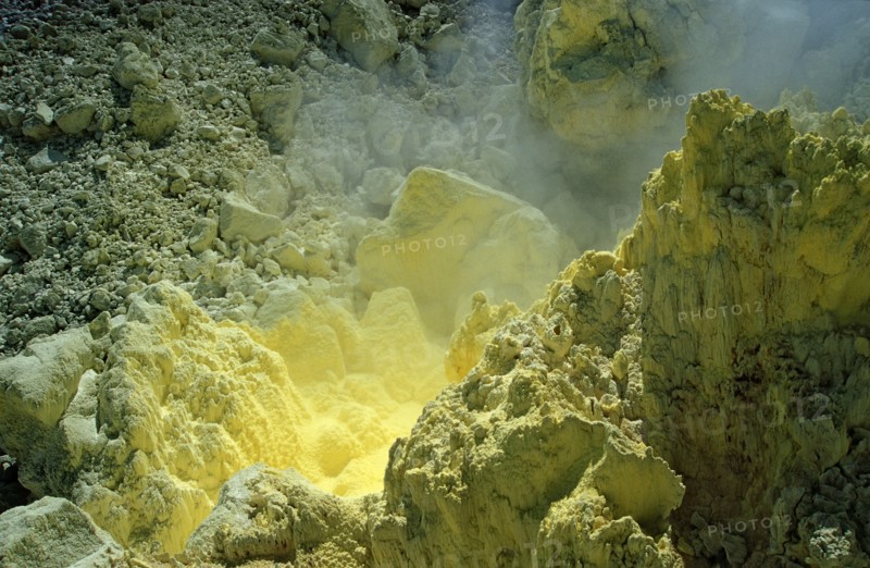 Sulphur, volcano crater, Papua New Guinea,