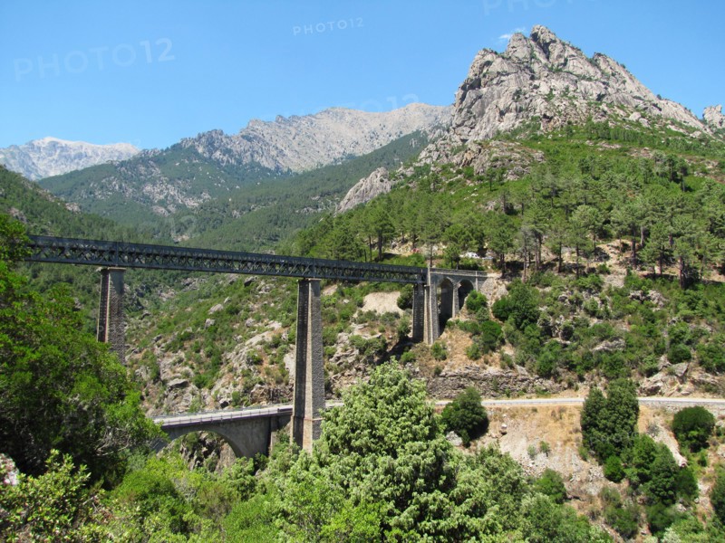 France, Haute Corse, Vivario, Pont du Vecchio (Vechju), railroad bridge designed by architect Gustave Eiffel