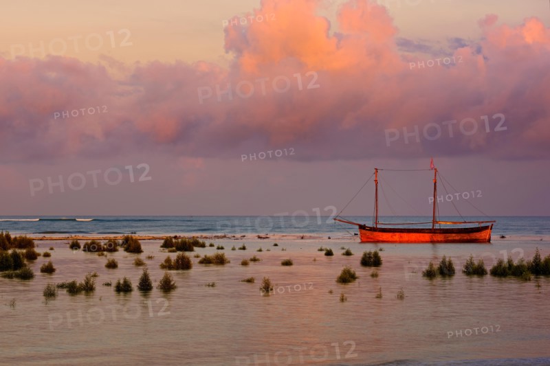 Sunrise on the beach, Morondava, Madagascar west coast. Beach holidays. Ocean landscape.