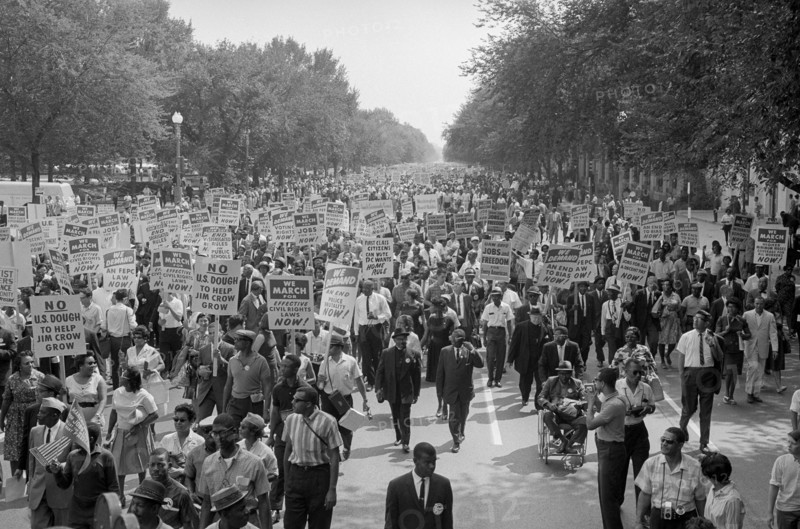 Civil rights marchers in the streets of Washington, D.C. August 28, 1963
