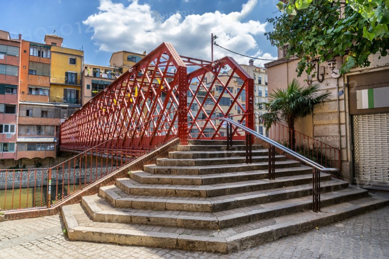 Eiffel bridge across the Onyar River in Girona Spain