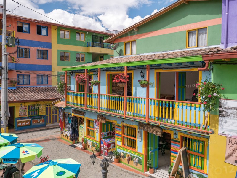 Guatape, Colombia. Typically colourful buildings in Guatape Colombia