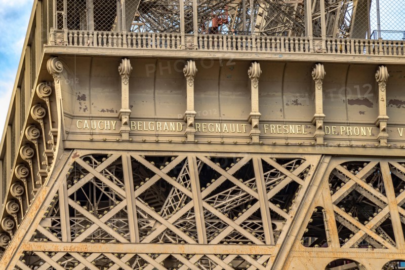 Close up of the detailed intricate Eiffel Tower wrought iron lattice work , The Eiffel Tower is the most visited paid monument in the world , Paris