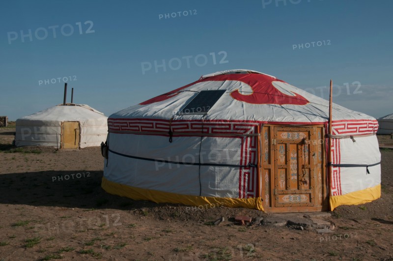 Gers or yurts at Meekhi Tourist Camp, Bayanzag (Flaming Cliffs), Gobi Desert, Mongolia